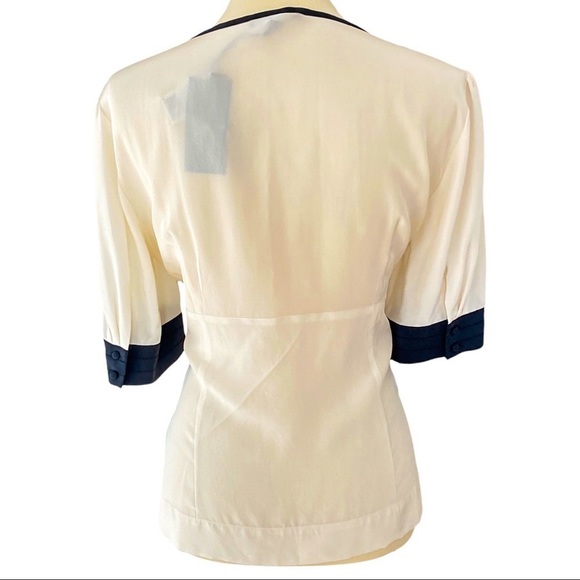 NWT SABA Ivory & Black Bay View Silk Peplum Short Sleeve Blouse Size 14 - Picture 10 of 11
